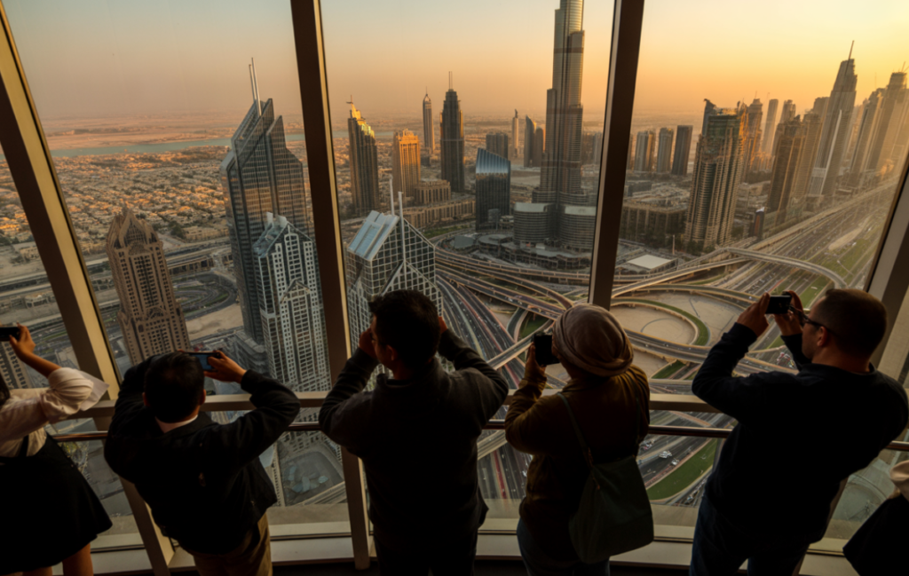 Burj Khalifa observation deck view during Dubai half-day city tour