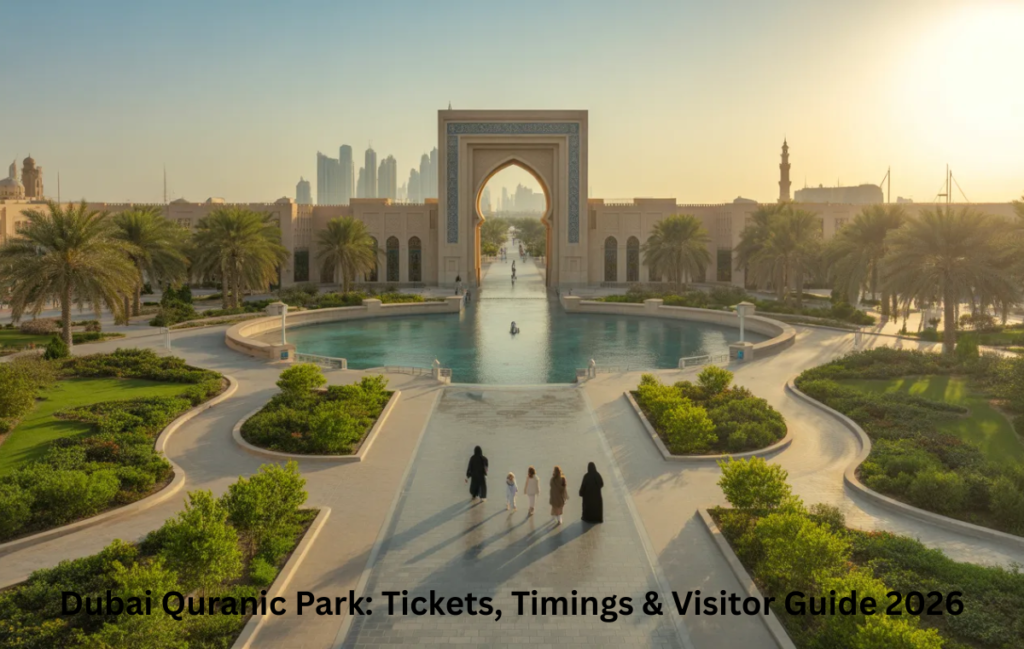 Dubai Quranic Park aerial view in Al Khawaneej showing gardens and walking paths