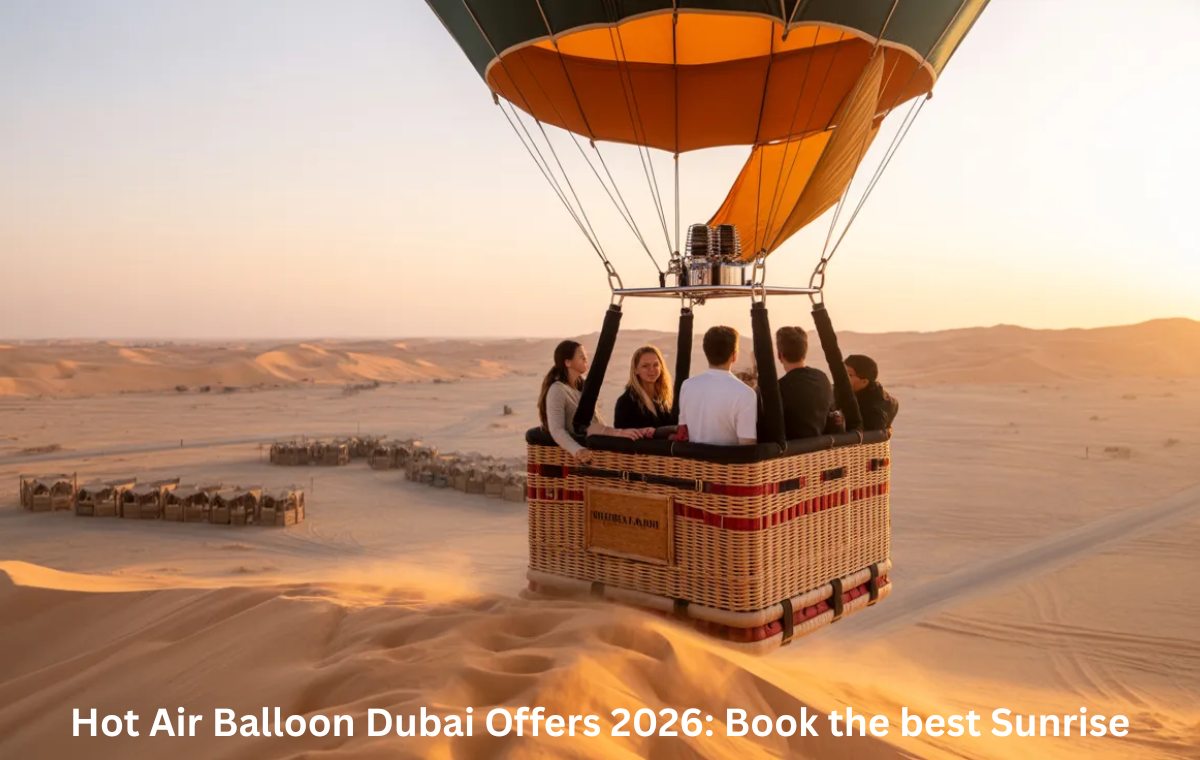 Hot air balloon sunrise over Dubai desert with passengers | zutours