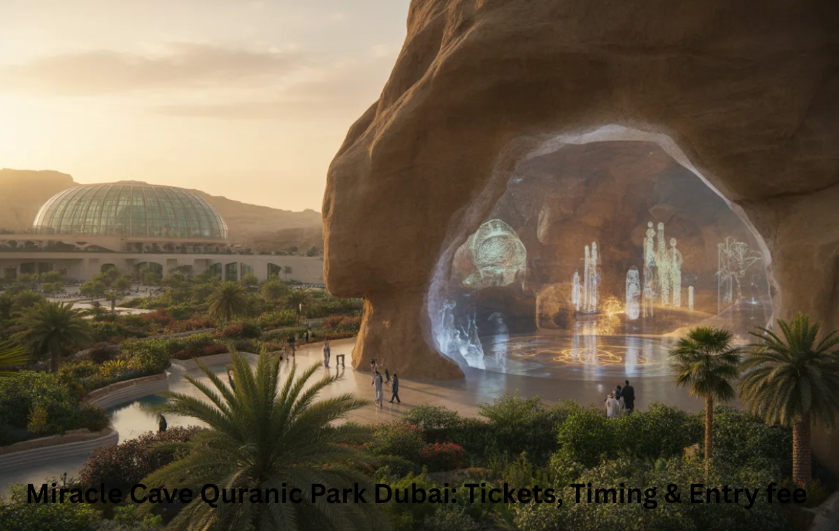 Miracle Cave Quranic Park Dubai interior and Glass House view in Al Khawaneej