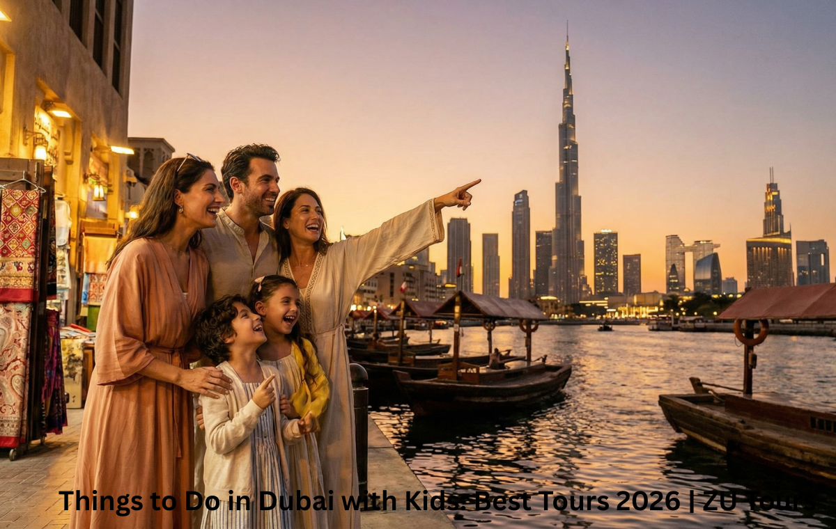 Things to do in Dubai with kids – family enjoying top Dubai attractions together