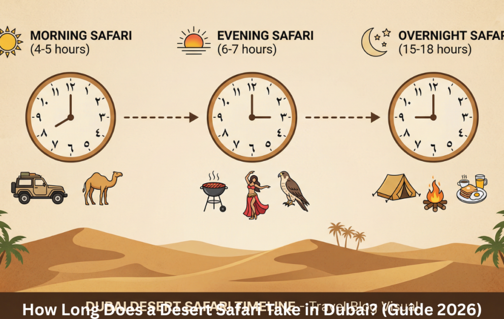 Typical desert safari duration in Dubai morning evening overnight comparison