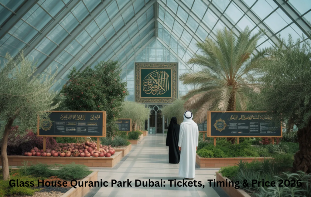 Inside Glass House Quranic Park Dubai showing plants mentioned in the Holy Quran