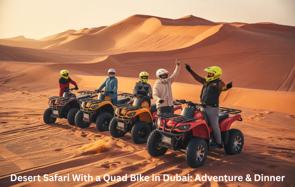 Tourists choosing desert safari with quad bike in Dubai