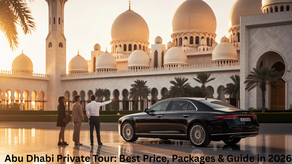 Abu Dhabi private tour from Dubai luxury car with Sheikh Zayed Grand Mosque view