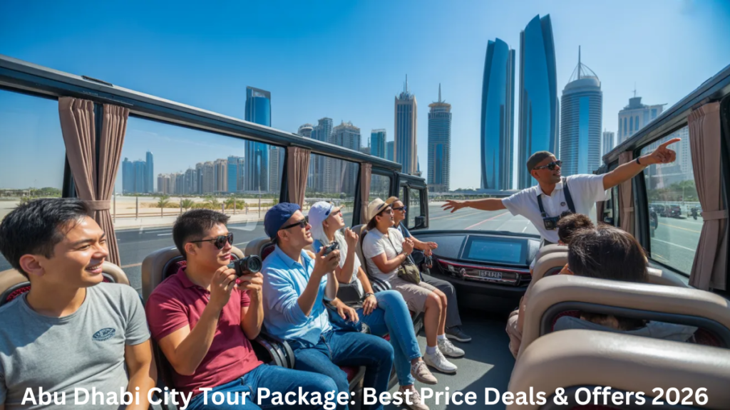 tourists enjoying Abu Dhabi city tour package experience