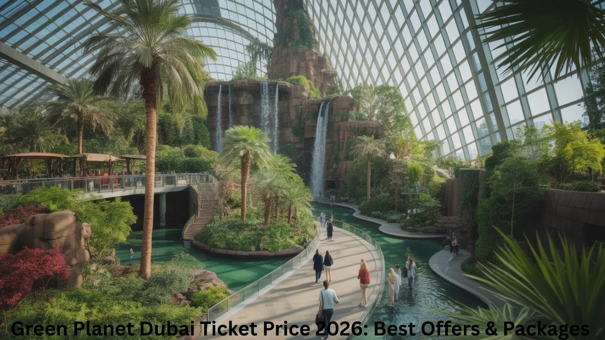 Green Planet Dubai indoor rainforest with visitors exploring