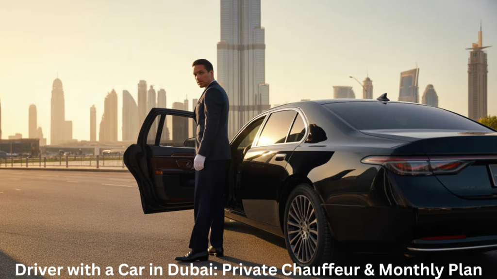 Driver with a car in Dubai private chauffeur service near Burj Khalifa