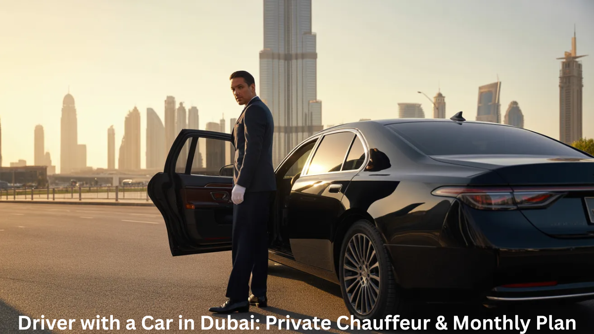 Driver with a car in Dubai private chauffeur service near Burj Khalifa