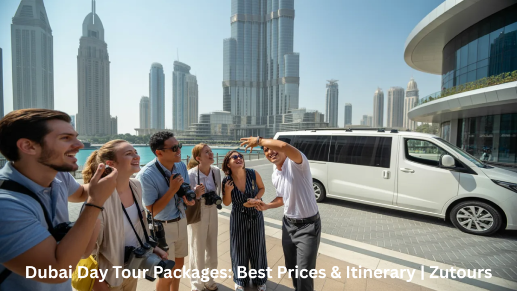 Guided Dubai day tour with tourists and Burj Khalifa