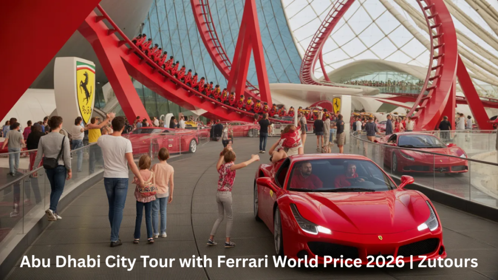 Visitors enjoying Ferrari World Abu Dhabi rides and attractions in a combo tour