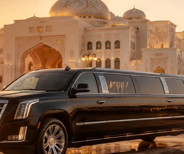 Sheikh Zayed Grand Mosque exterior with luxury private tour vehicle parked nearby for VIP sightseeing