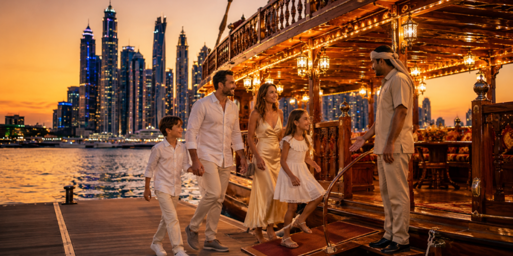 Family dhow cruise Dubai boarding point and hotel transfer service