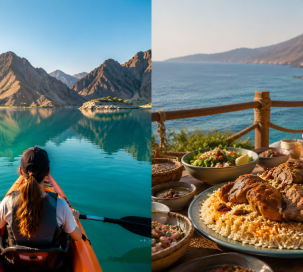 Khor Fakkan Tour Add-Ons: Kayaking & Lunch Prices Kayaking at Al Rafisah Dam and lunch add-on prices for Khor Fakkan tours