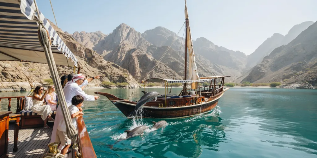 Musandam dhow cruise from Dubai, sailing through the scenic fjords of Oman.