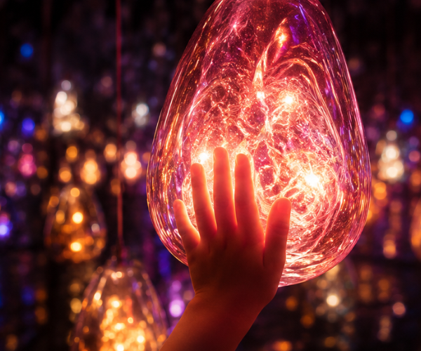 Interactive Light Installation โ teamLab Phenomena Abu Dhabi Child interacting with colorful digital light installation at teamLab Phenomena Abu Dhabi