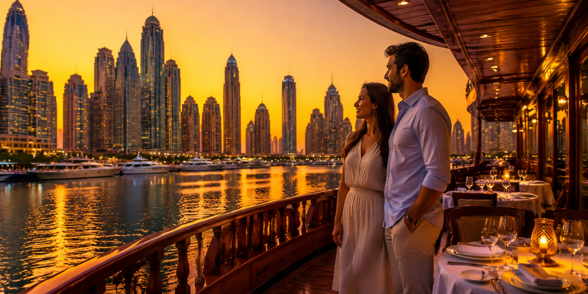 what to wear on a dhow cruise in Dubai with smart casual outfits on a luxury Marina dinner cruise