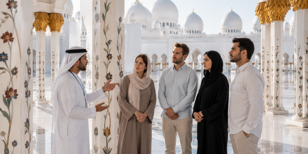 Abu Dhabi mosque tour with private guide at Sheikh Zayed Grand Mosque