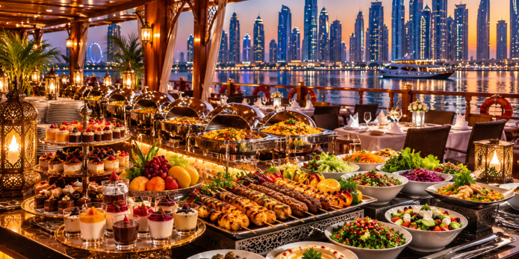 Five-star buffet dining aboard a luxury dhow cruise in Dubai