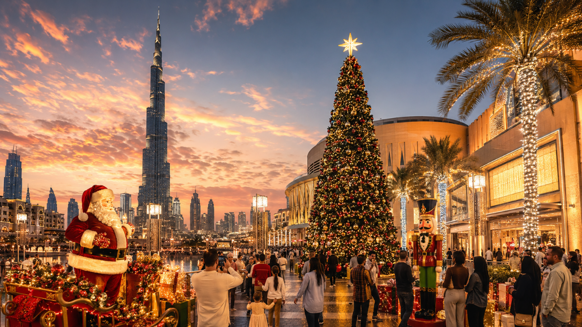 Christmas things to do in Dubai with festive decorations at Burj Khalifa and Dubai Mall