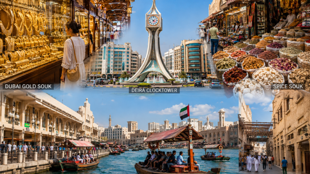 Popular places to visit in Deira Dubai including Gold Souk and Dubai Creek