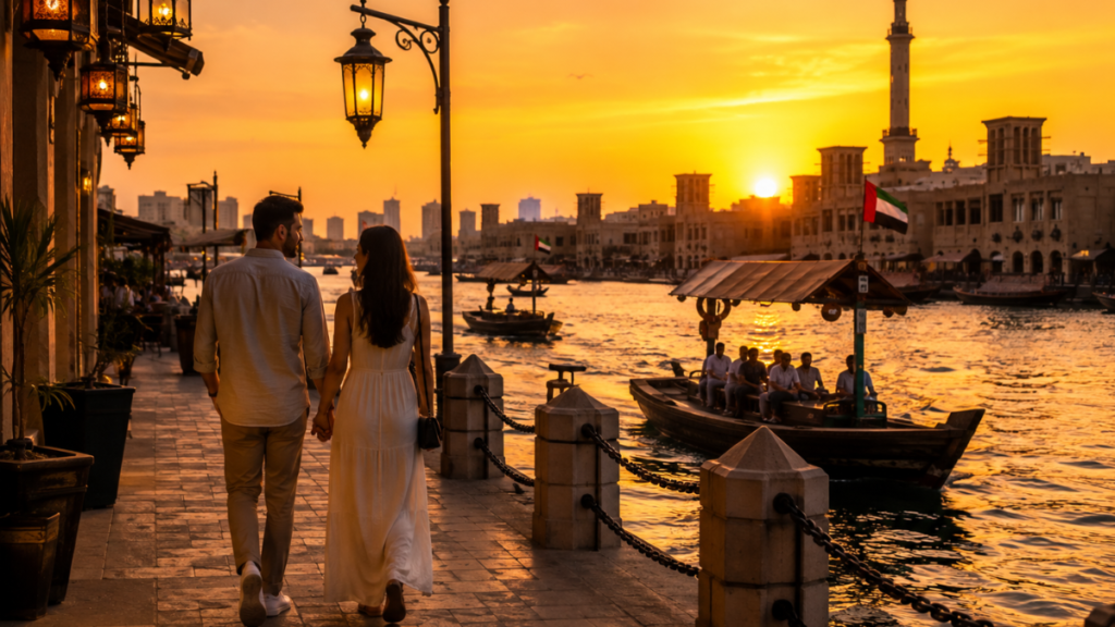 Couple enjoying romantic things to do in Deira Dubai by Dubai Creek