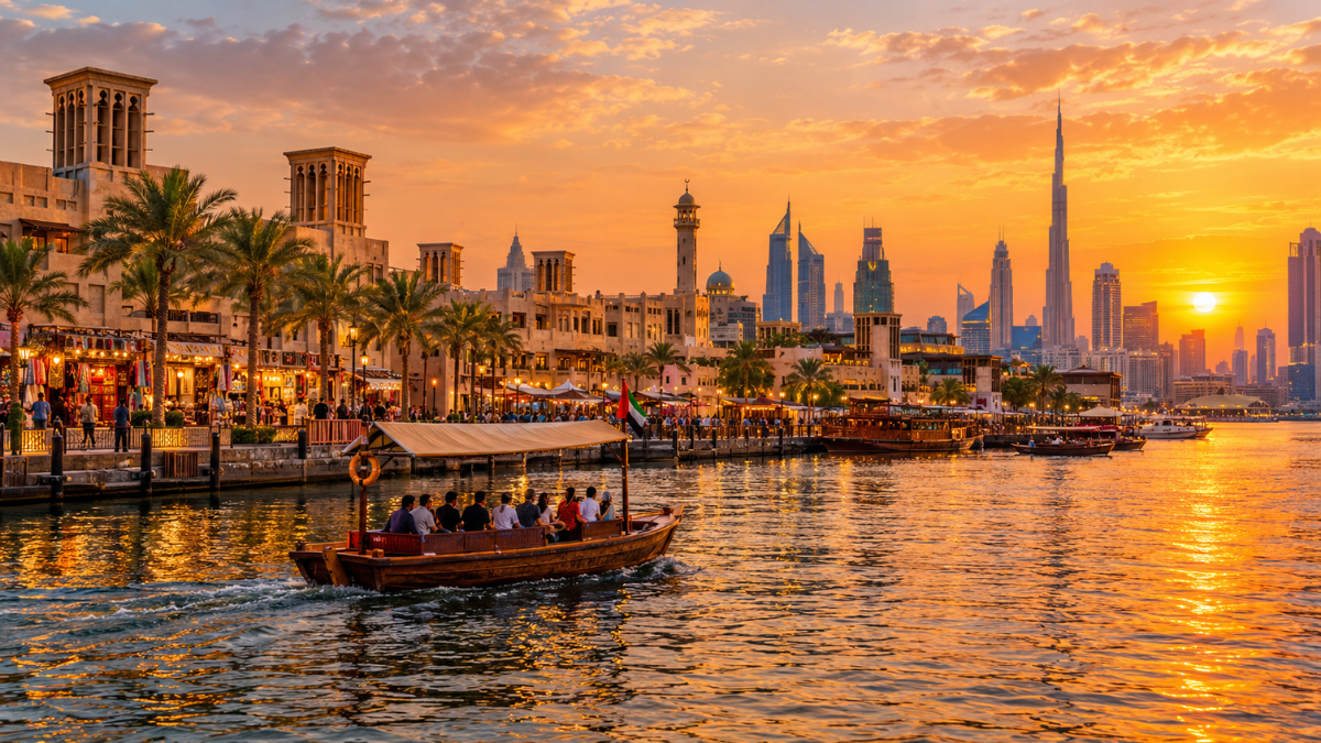 Things to do in Dubai Creek featuring a traditional abra ride and Old Dubai waterfront