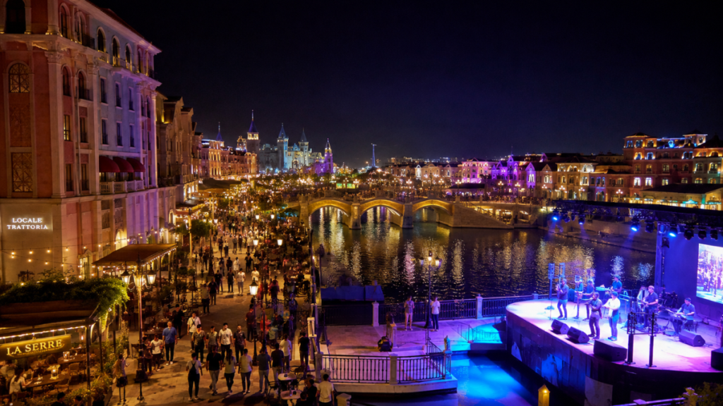 Riverland Dubai at night